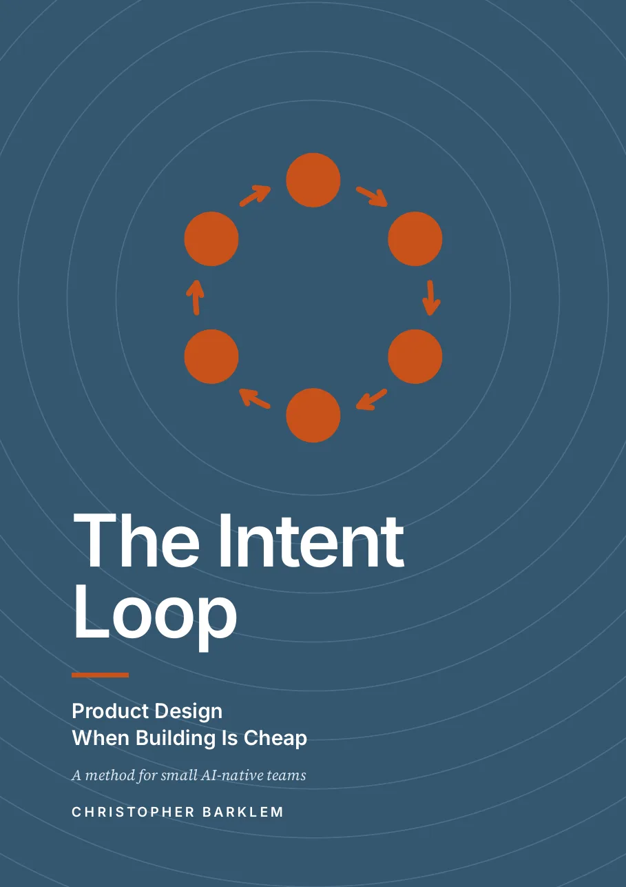 The Intent Loop book cover: six orange circles joined by arrows on slate blue